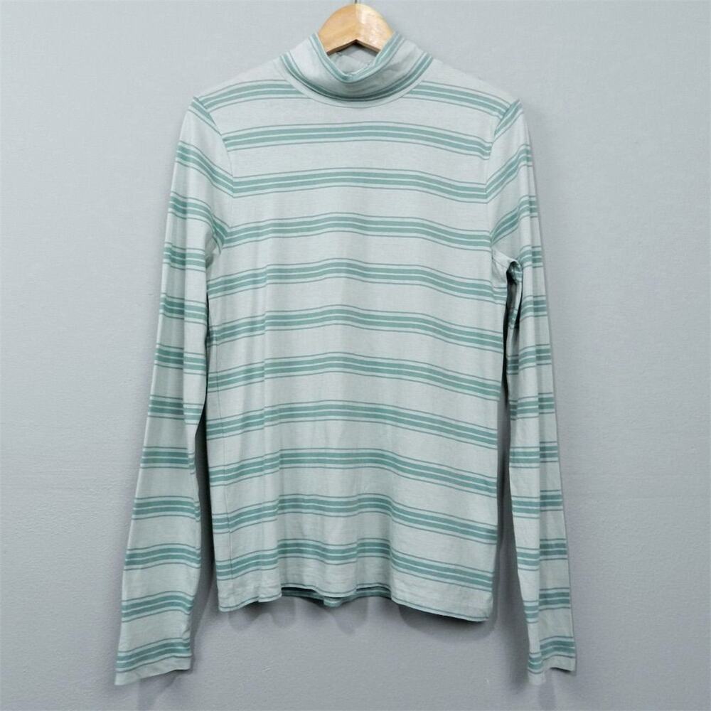 J.Crew Striped Long Sleeve Turtleneck Tee Size L‎ Light Mint Antique Mineral Top